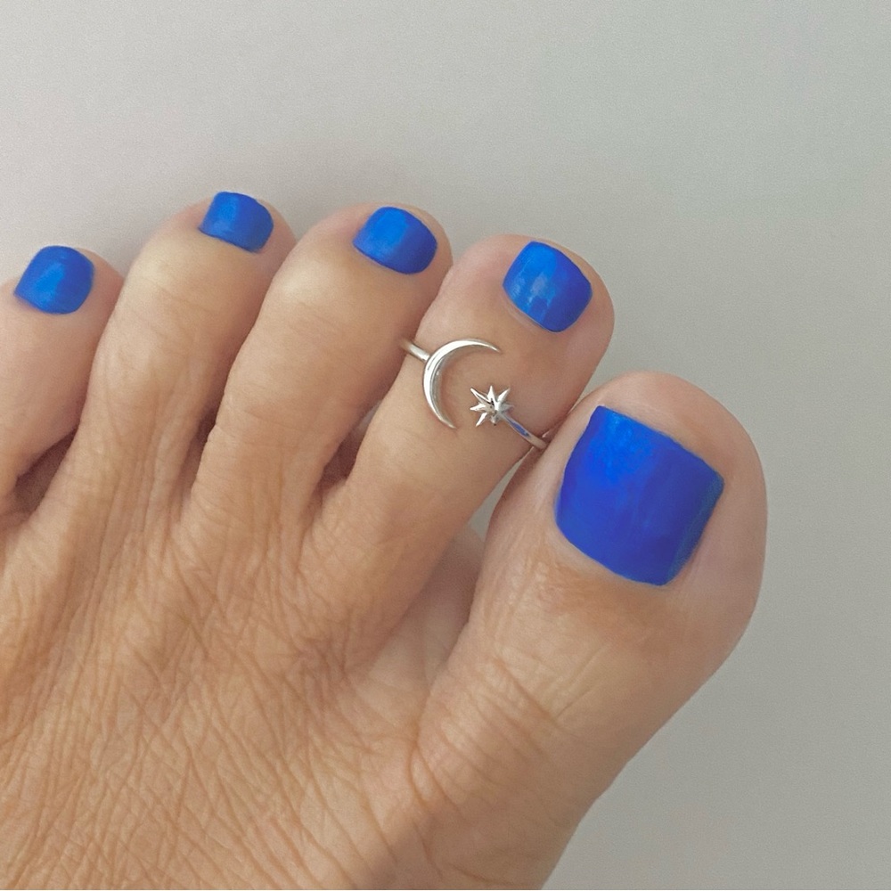 Sterling Silver Delicate Moon And Star Toe Ring, Dainty Celestial Silver Rings